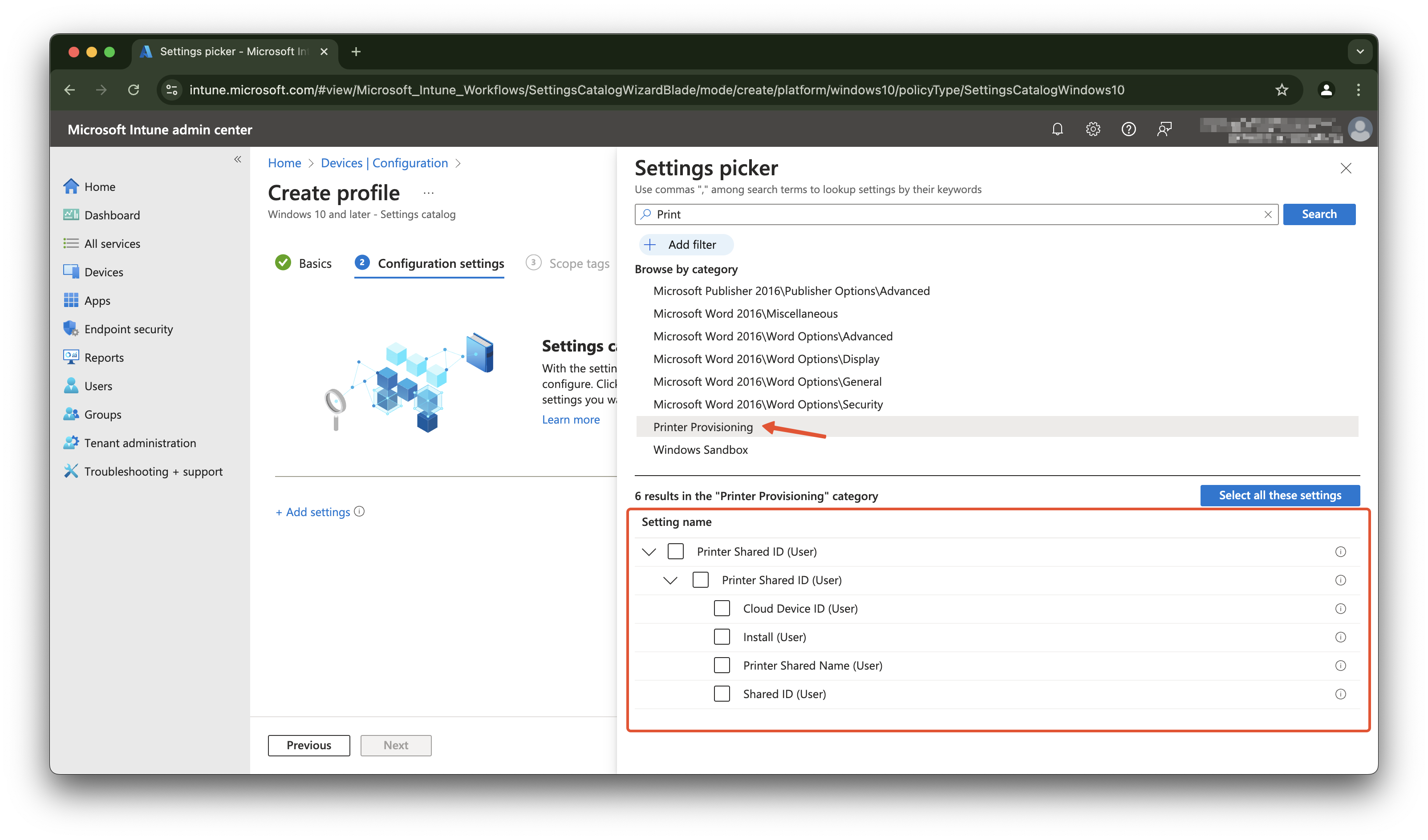 universal-print-intune-settings